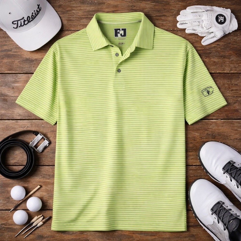 FootJoy Mens XL ProDry Striped Golf Polo Shirt Lime Green Triple Crown CC Logo